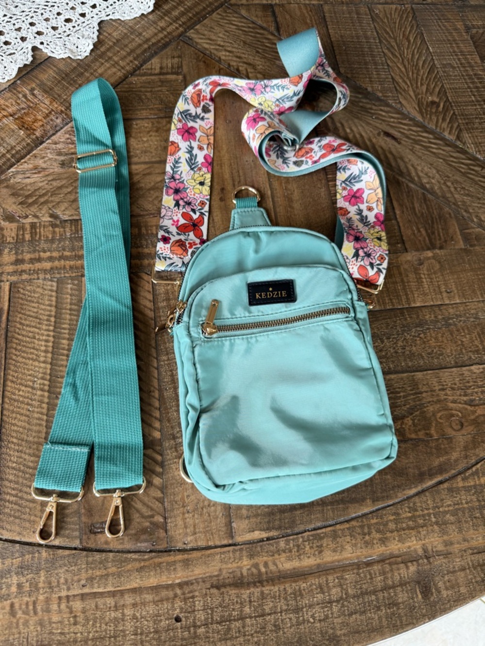 Kedzie Mint Crossbody Bag with Floral Strap - Picture 8 of 10